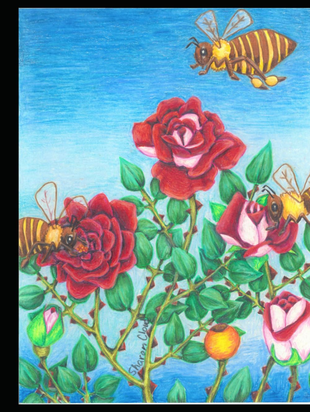Art by Sharon Kay Cloud Roses and Bumblebees pour une ambiance de jardin anglais