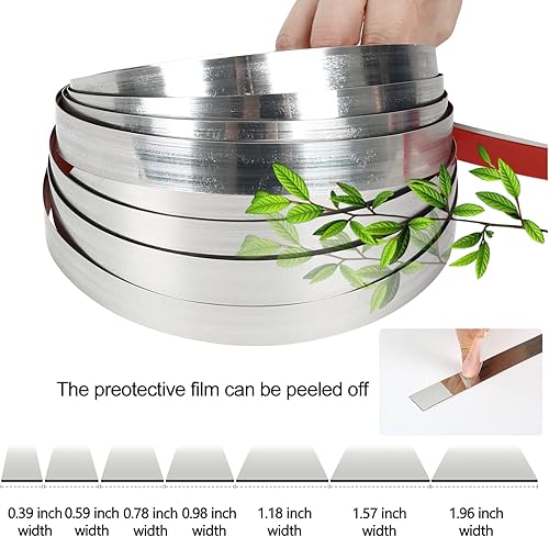 Miniatura 2 de Tira de metal plateado de 16.4 pies para despegar y pegar, borde de espejo autoadhesivo de acero inoxidable, acabado metálico similar a un espejo