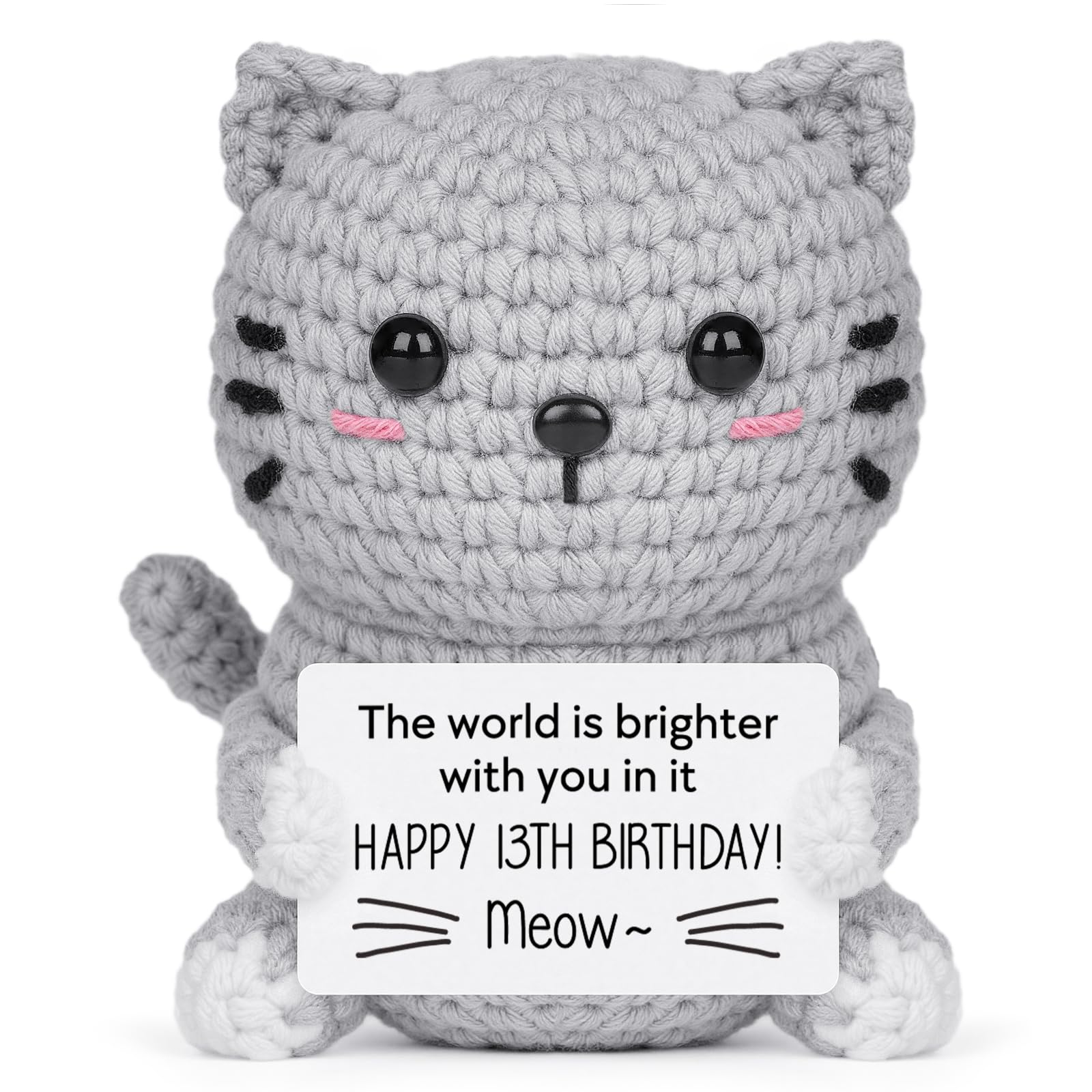 Giftasy 13th Birthday Gifts for Girls - Handmade Crochet Funny Cute Cat, Happy 13 Year Old Birthday Gifts for Daughter Sister Friend Bestie Niece Granddaughter, Adorable Home Decor for Her