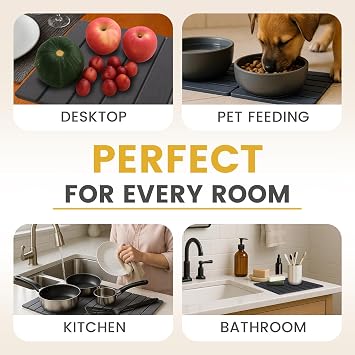 2-Pack Stone Dish Drying Mat Set 12 x 16, Kitchen Counter, Gray
