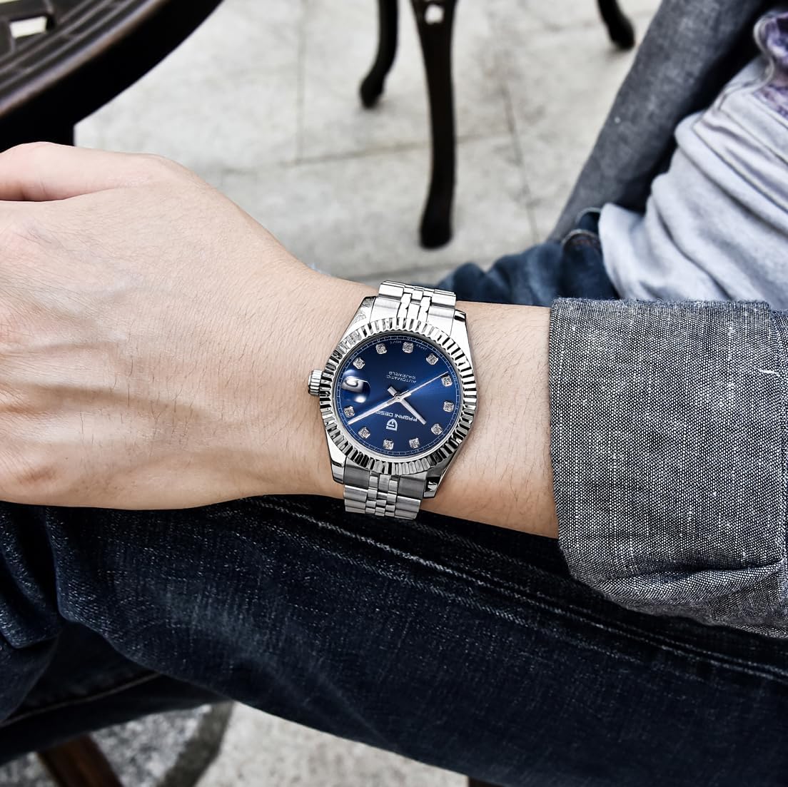 Pagani Design Men's Automatic Watch Japan NH35 Automatic Movement, 42mm Sapphire Crystal 316L Stainless Steel Homage Watch, 100M Water Resistant Fluted Bezel Luminous Calendar