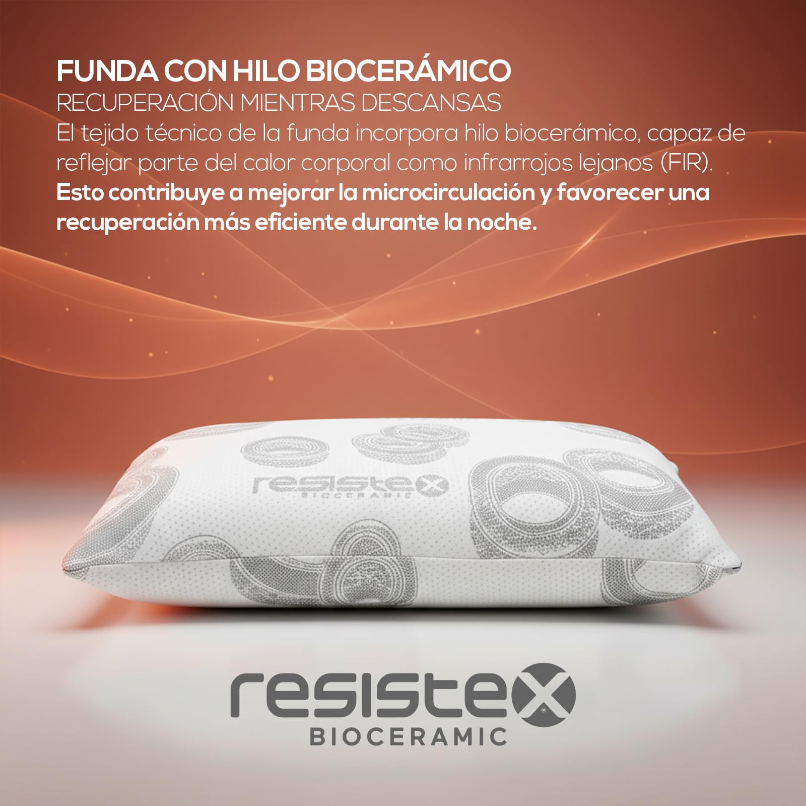 Homey – Almohada Viscoelástica Bio Ceramic Sport | Núcleo Memory Foam para Alivio Cervical | Termorregulación FIR, Antialérgica y Transpirable | 2 Unidades de 70 cm