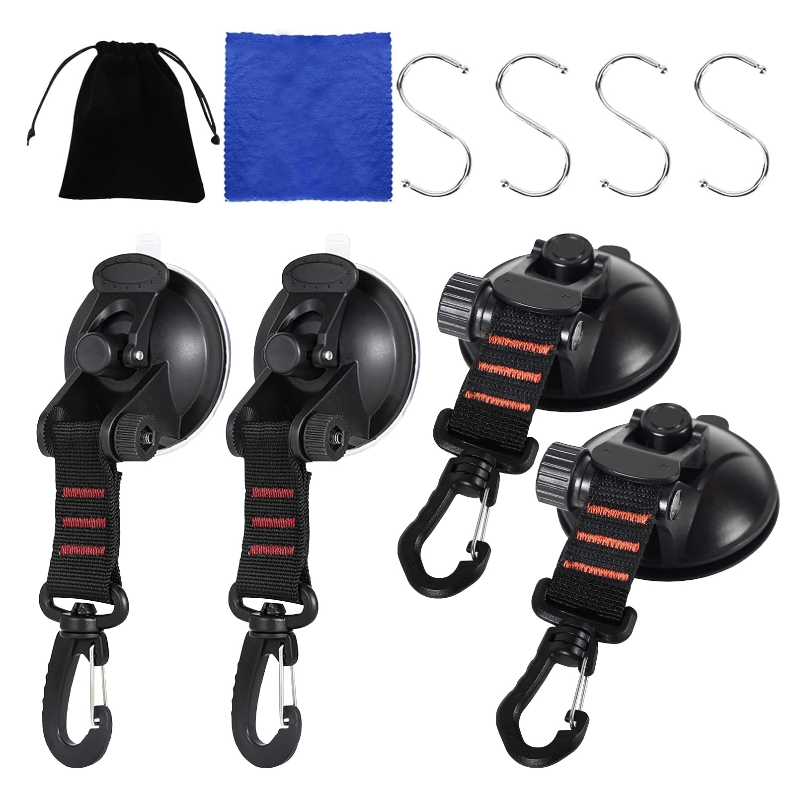 4 Pezzi Ventosa Campeggio HSYWSH Ventose Forti con Ganci, Ancora a Ventosa con Fissaggi, con 4 ganci a S, forti ventose per auto, tende, camper, ventose da campeggio multifunzionali