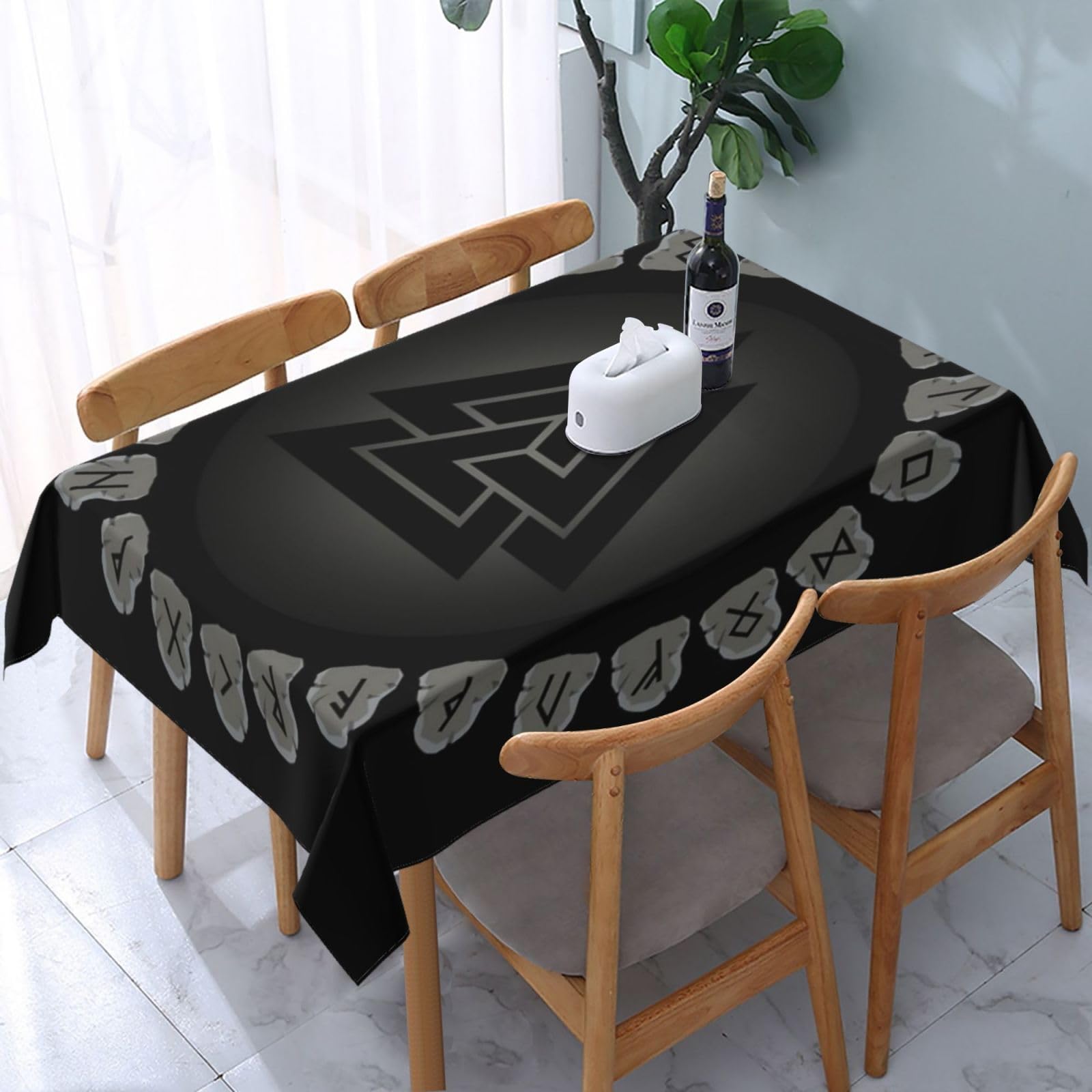 HLBSDM Odin Viking Norse Pagan Mythology Symbol Rectangle Tablecloth, Suitable for Wedding, Party and Restaurant Festival Gathering Event Polyester Fabric Decorative Tablecloth(54x72in)