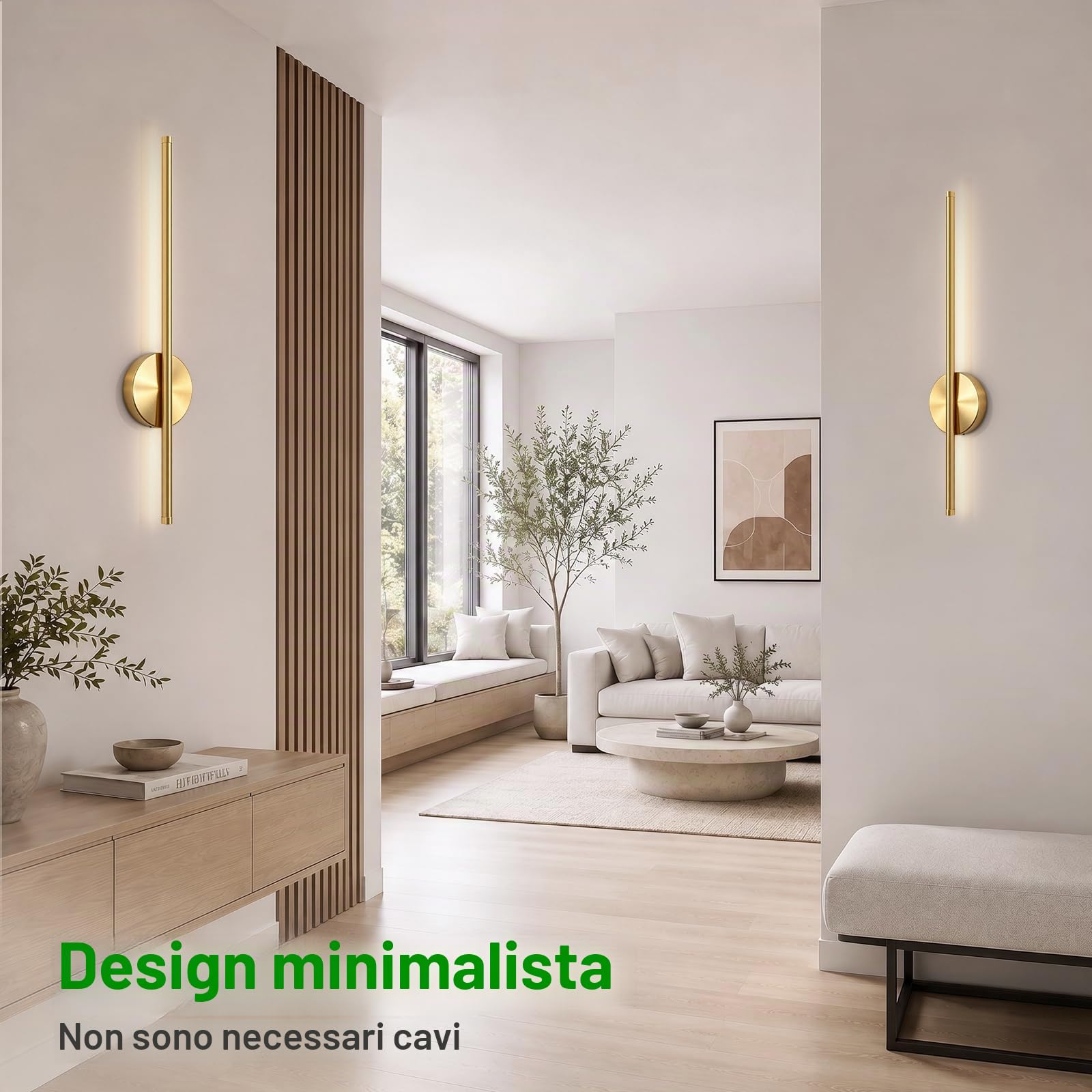 Kimjo Applique da Parete Interno LED, Oro Lampada da Parete Ricaricabile | 4400mAh Applique da Parete a Batteria, Dimmerabile Lampada da Parete con Telecomando, Oro LED Lampada da Muro per Soggiorno