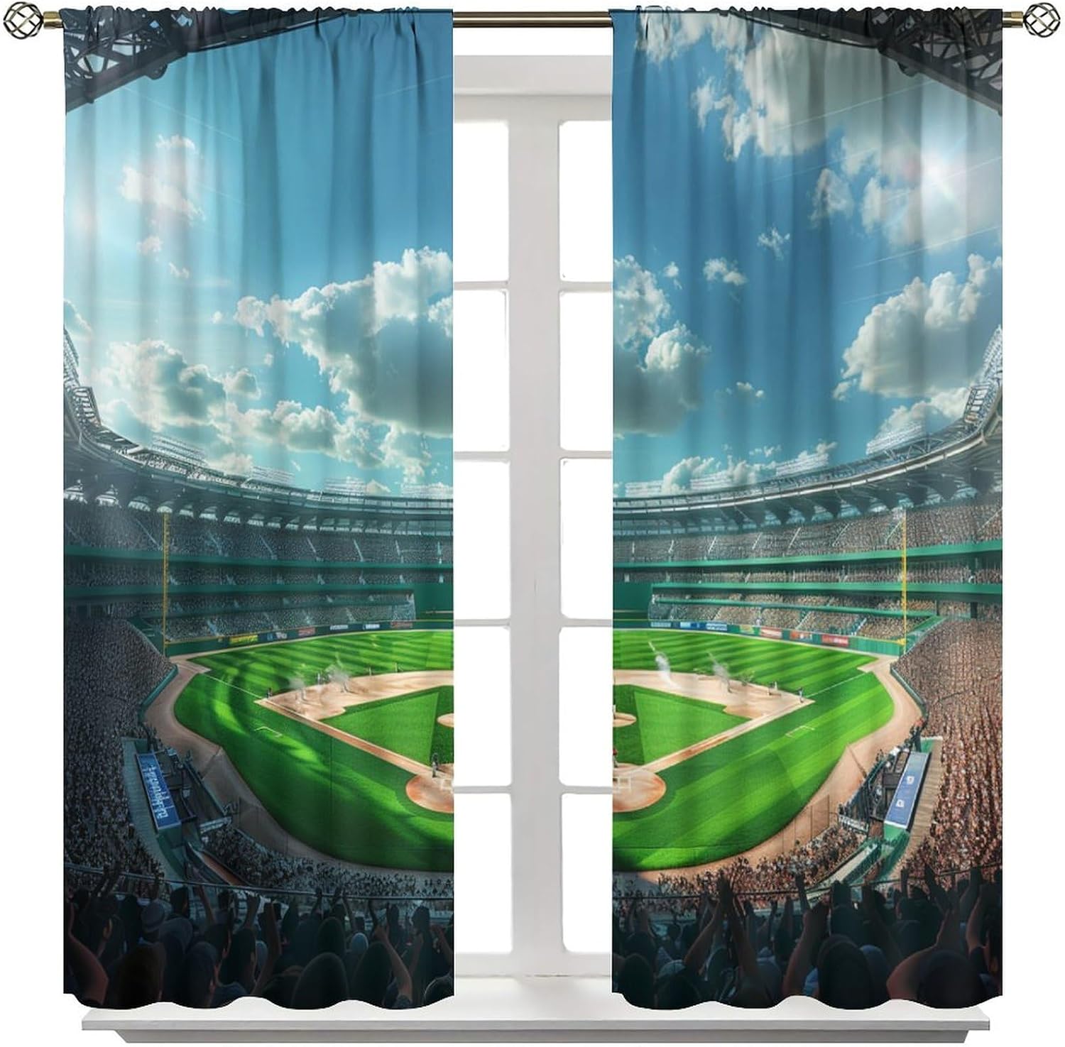 Modern Sport Stadium Baseball Blackout Curtains for Bedroom Living Room, Field Sky Competition Curtains Rod Pocket Thermal Insulated Window Drapes, 2 Panels/Each 21" W x 45" L
