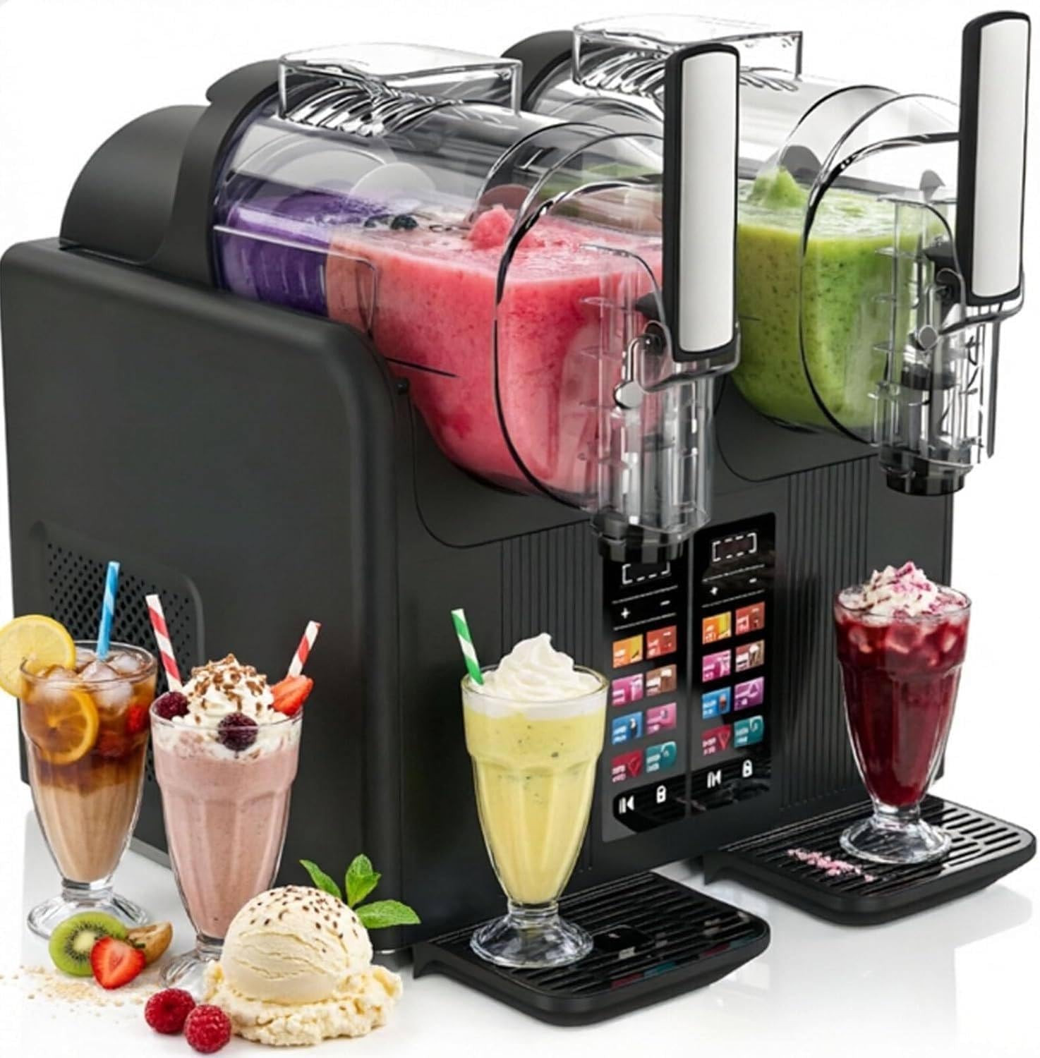 Máquina para Helado Suave Y Granizadora, 2 Depósitos De 2L para Granizados, Black | 7 Programas Preestablecidos, No Necesita Hielo, Autolimpiante, Doble Depósito, Ideal Para Granizados, Batidos Y Cócteles