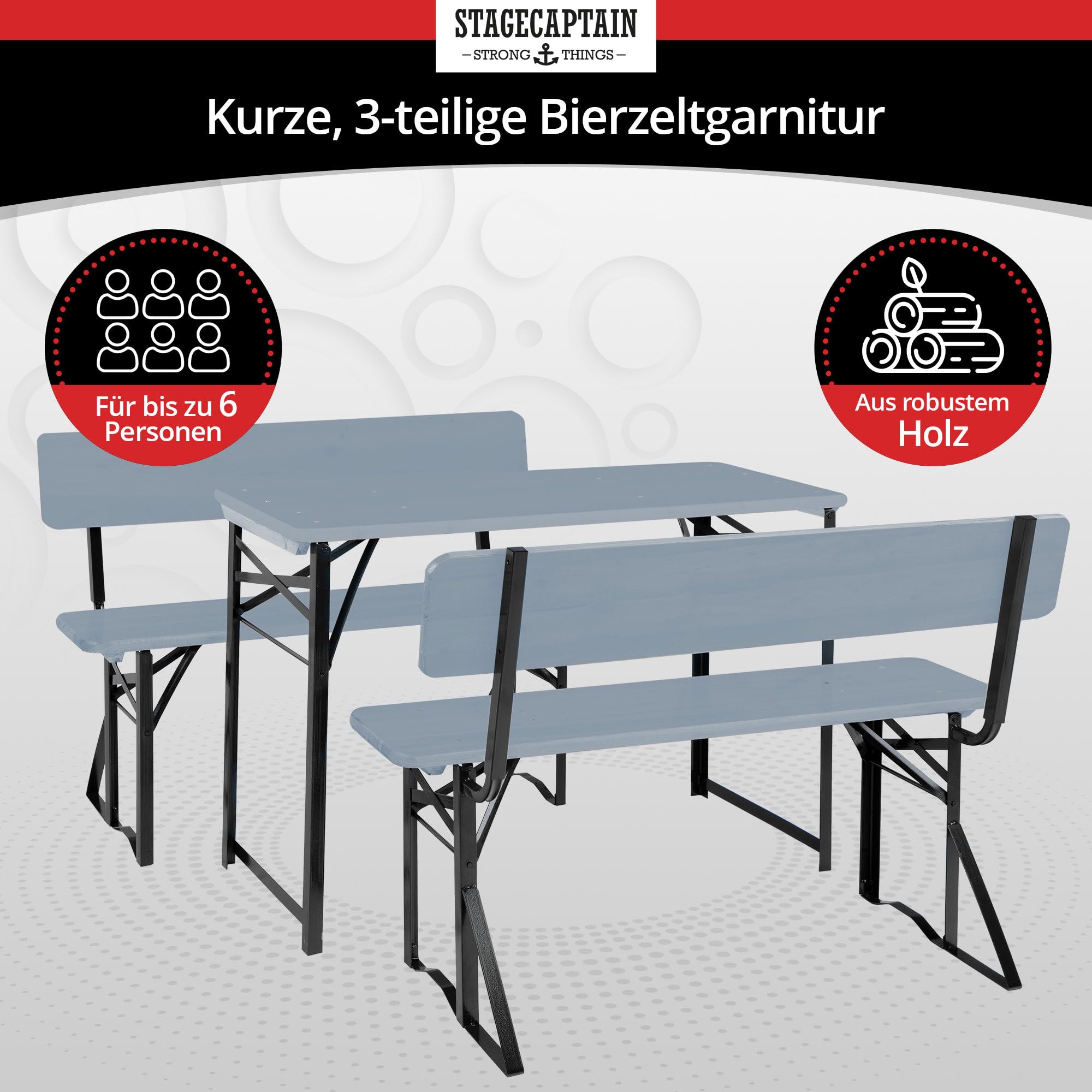 Panca Da Birreria Hirschgarten - 117 Cm, Legno Naturale, Pieghevole, Con Struttura In Acciaio - Foto 2