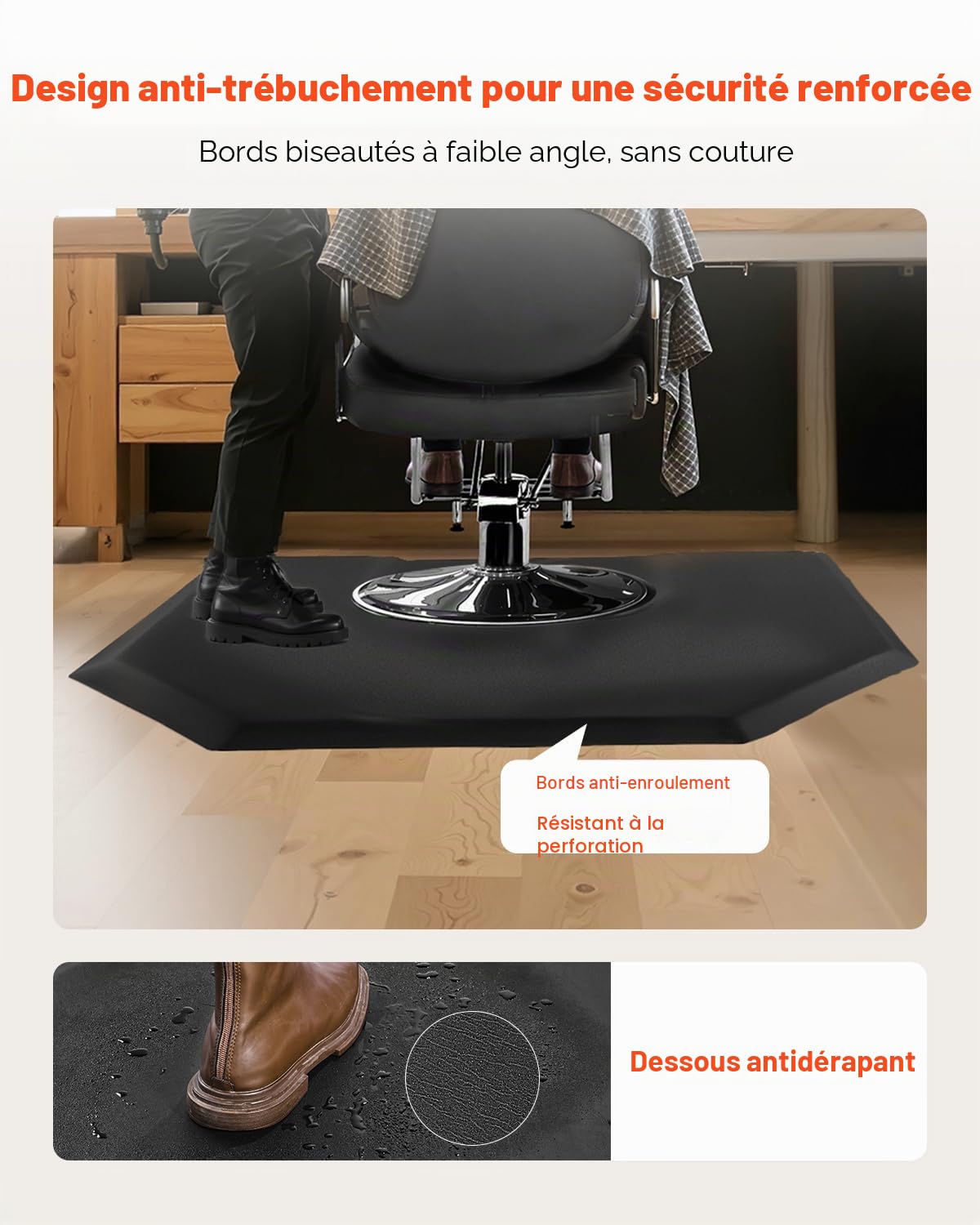 VEVOR Tapis de Chaise de Salon Coiffure, 1225x1505x13 mm, Tapis de Sol Salon Coiffeur Anti-Fatigue pour Base de Chaise Circulaire, Surface en PVC, Facile à Nettoyer, Bords Biseautés Anti-trébuchement
