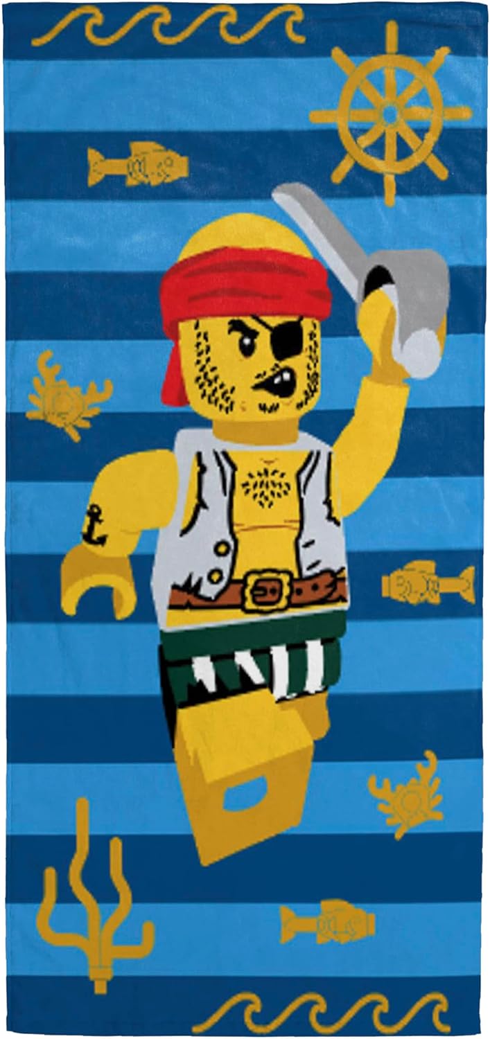 Jay Franco Kids Beach Towel - 100% Cotton Super Soft Absorbent Bath Towel, 28" x 58" Inch Lightweight for Travel, Official Licensed Product, Blue - LEGO®