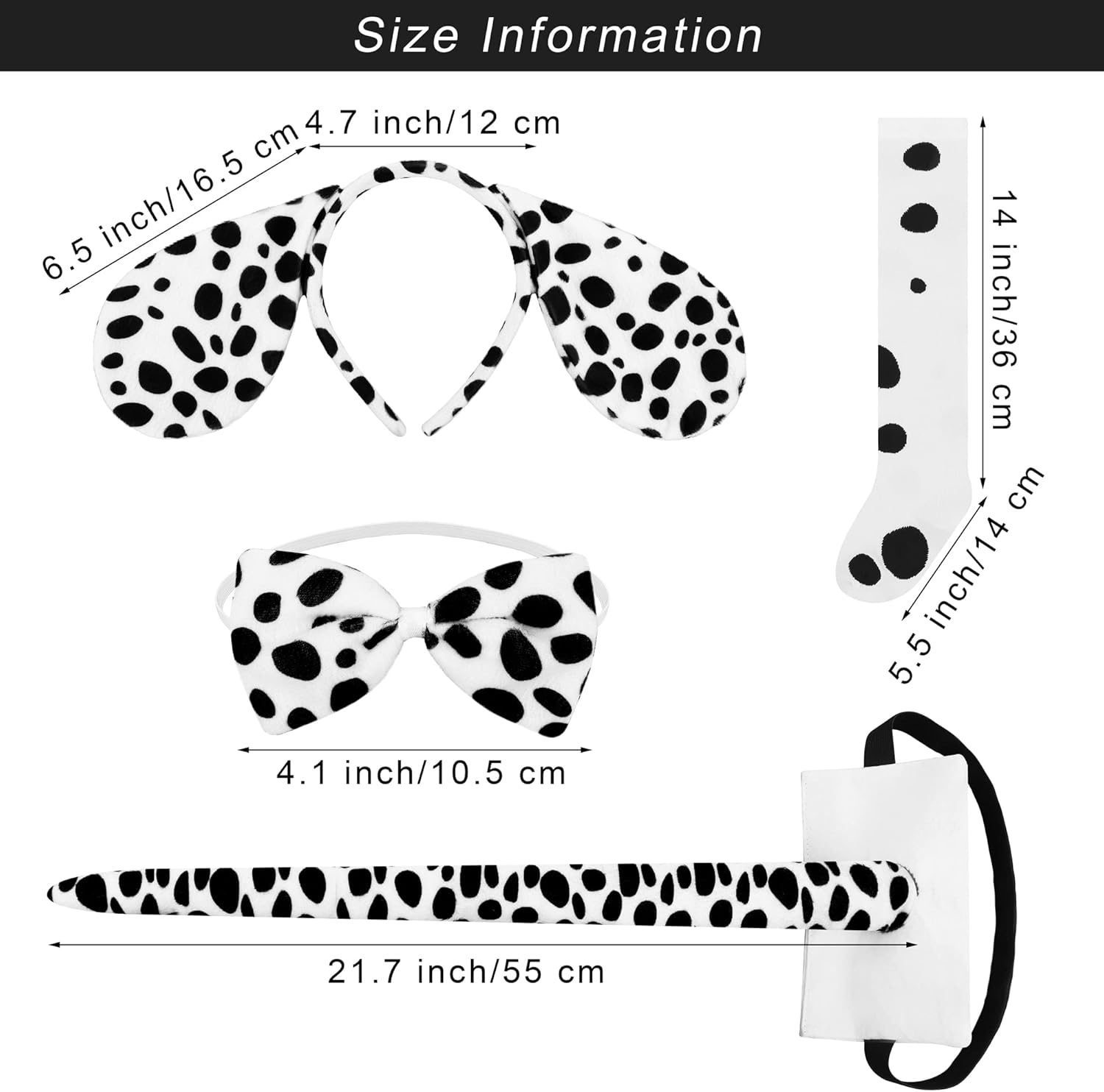 SOMSOC 6 Pieces Girls Dalmatian Costume, 100 Days of School Kids Dog Costume T-Shirt Headband Tail Bow tie Socks Tutu Skirt - Image 2