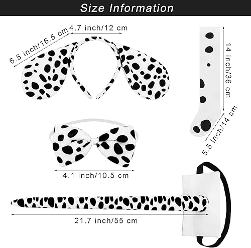 Miniatura 2 de SOMSOC Juego de 6 piezas de disfraz de perro dálmata de Halloween para niñas, camiseta, diadema, cola, corbatín, calcetines, falda tutú para