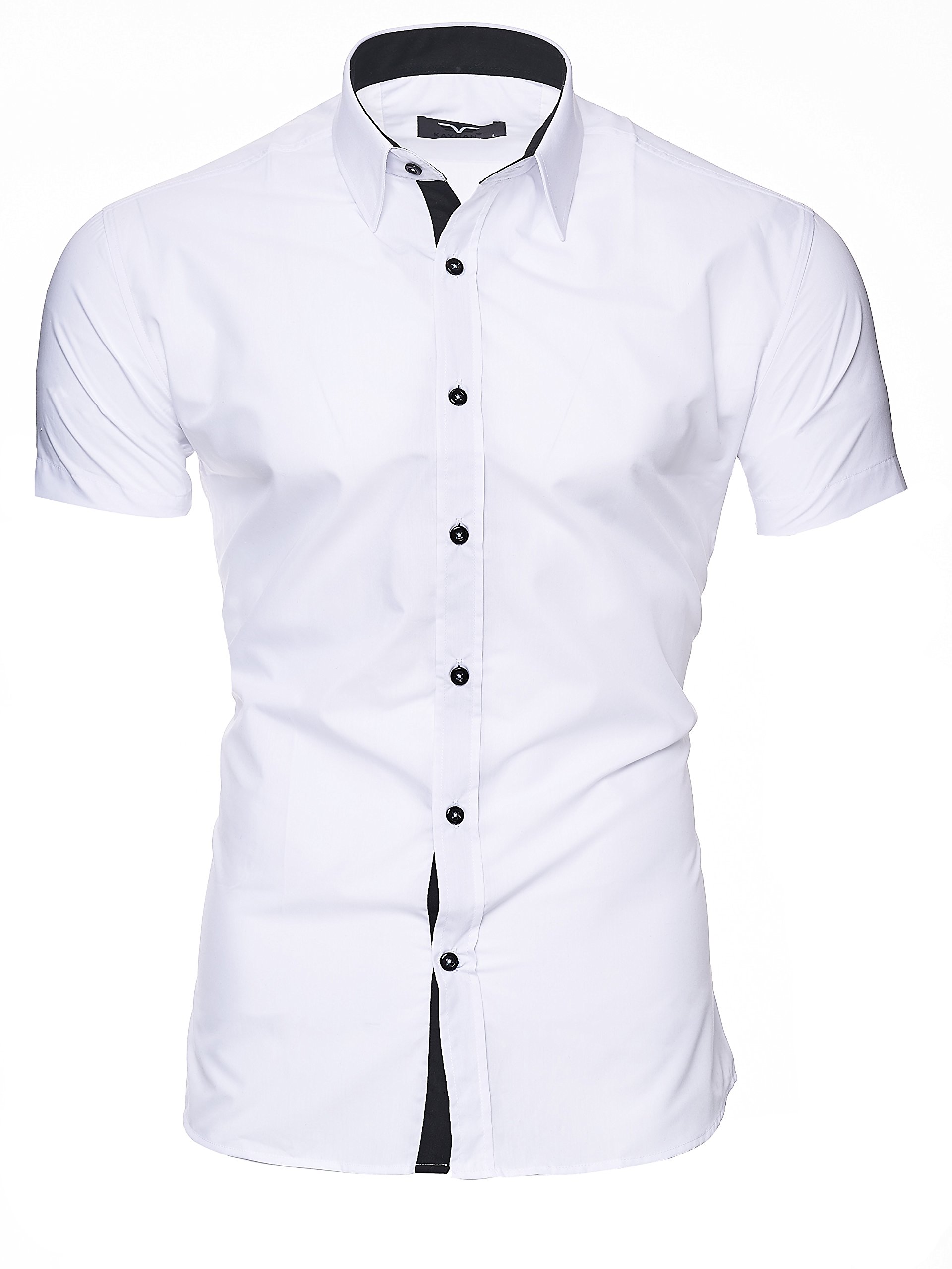 Kayhan Camisas Hombres Camisa Hombre Manga Corta Ropa Camisas de Vestir Slim fácil de Hierro Fit S M L XL XXL-6XL - Modello Caribic