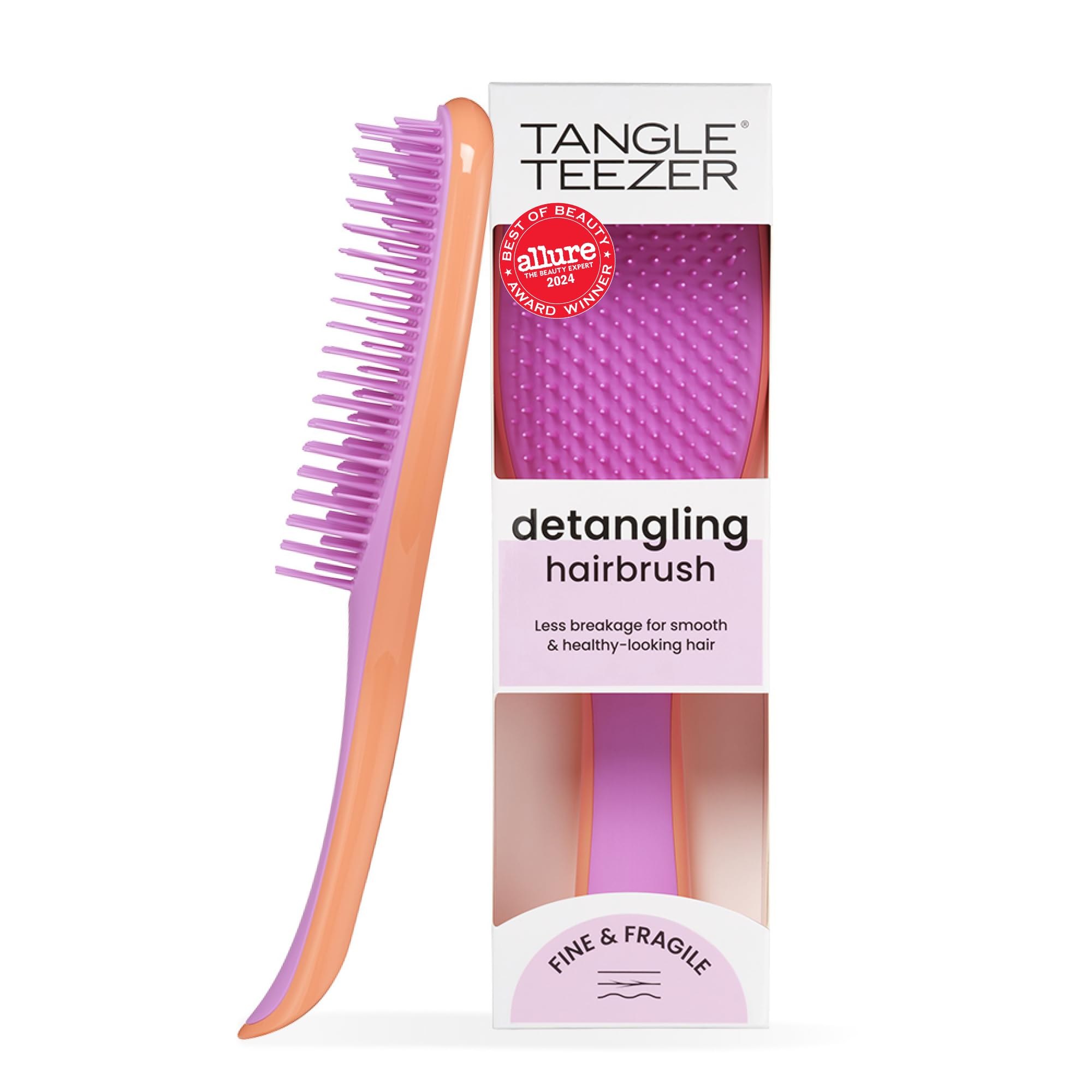 Tangle Teezer Fine & Fragile Ultimate Detangler Brush, Dry & Wet Hair Brush to Detangle & Reduce Breakage, Apricot/Purple