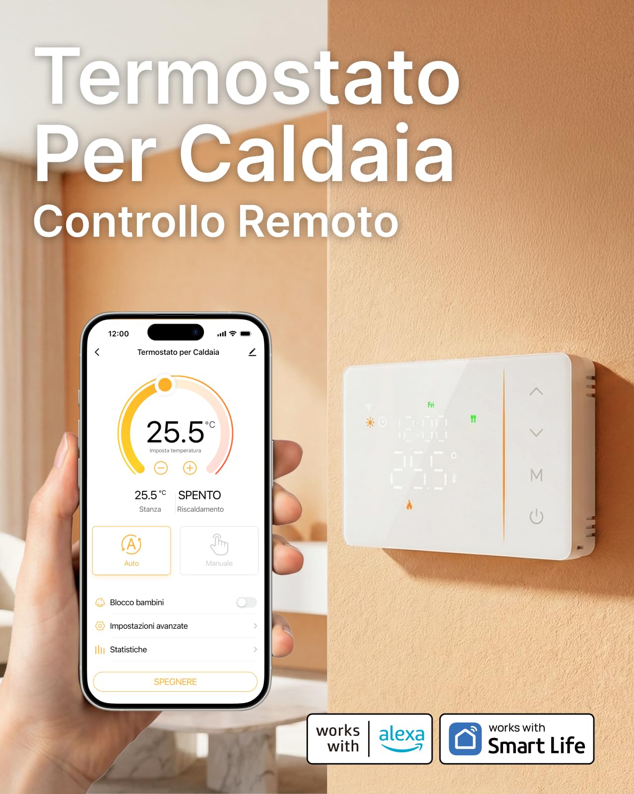 Cronotermostato WiFi a batería para caldera de gas, termostato inteligente caja 502/503, programación 7 días en 6 niveles, contacto NO/NC, Alexa/Google Assistant, App Tuya, 2,4 GHz, blanco