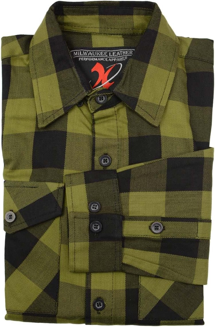 Milwaukee Leather MNG11668 Men's Black and Green Long Sleeve Cotton Flannel Shirt - Image 7
