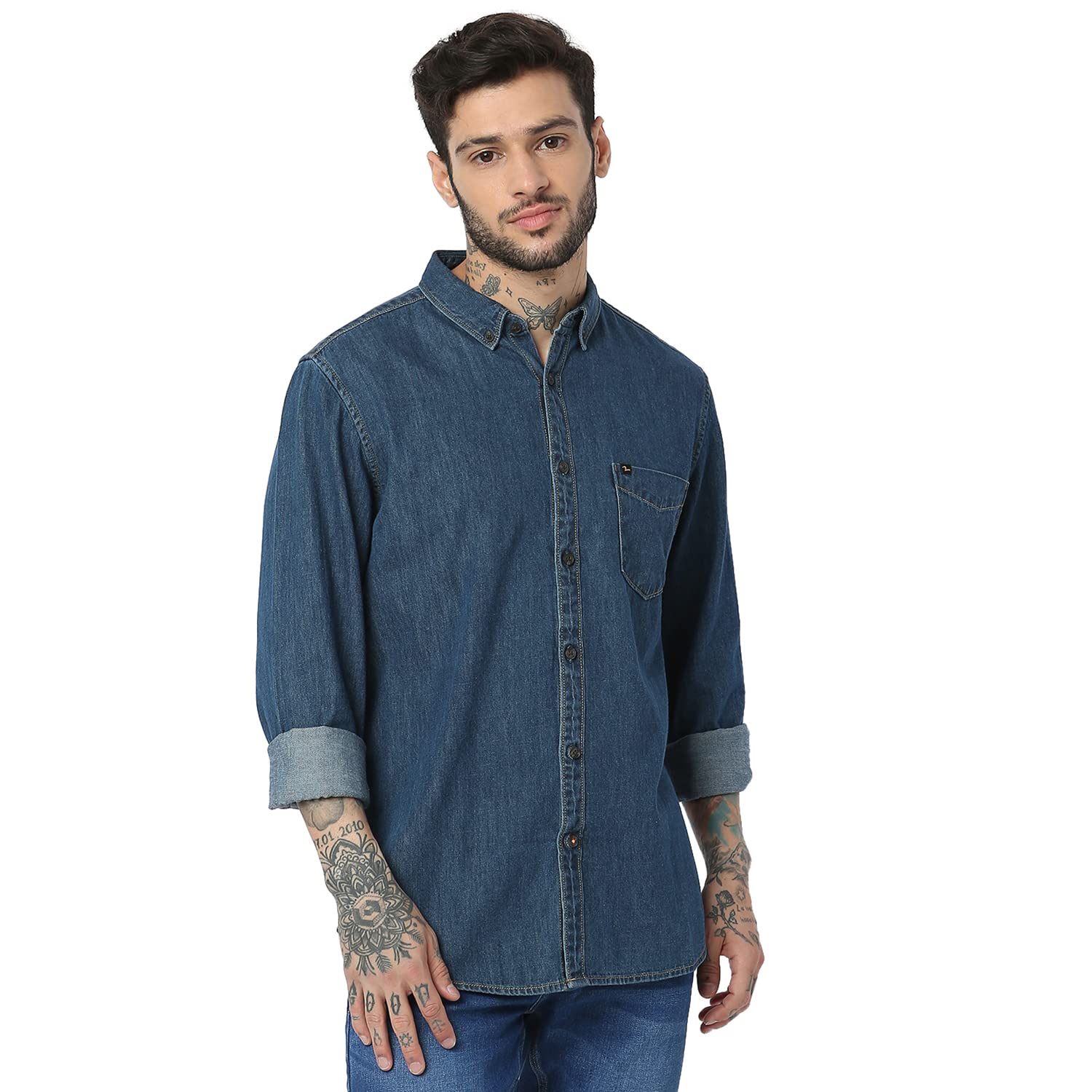 spykar Men's Cotton Blend Solid Slim Fit Shirt-picture-39