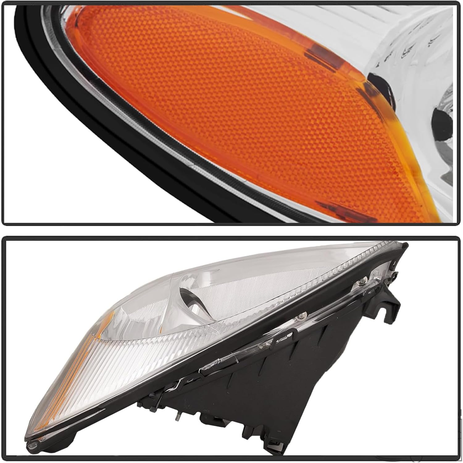 For 2000 2001 2002 2003 2004 2005 2006 2007 Ford Taurus Headlight Assembly Replacement for 00-07 Taurus Head Lights Driver and Passenger Side, Chrome Housing Amber Reflector