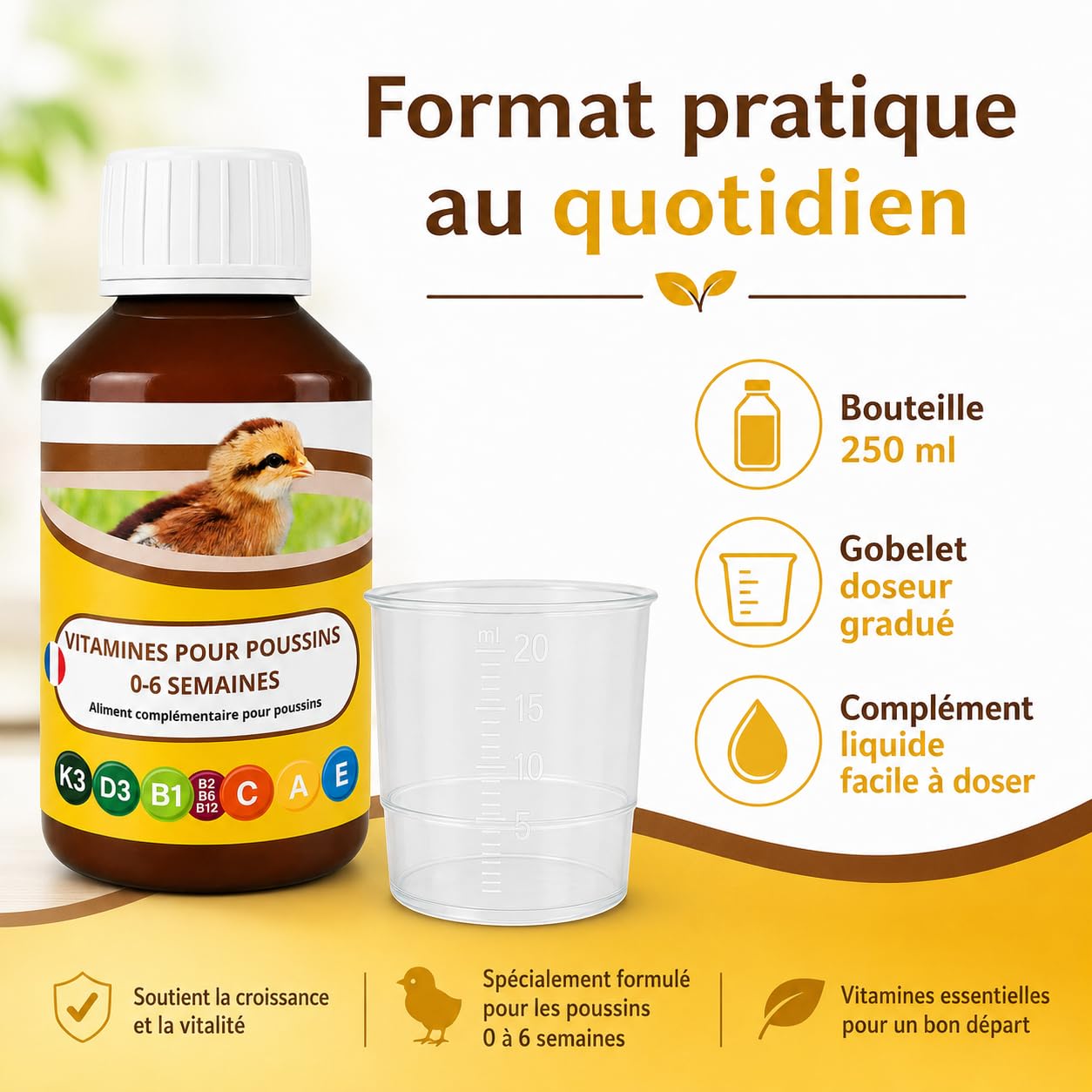 ANI’Nat Multivitamine per Pulcini 250 ml – Mangime Complementare Liquido per Pulcini 0–6 Settimane – Vitamine, Betaina e Aminoacidi – per Avvio, Crescita e Vitalità – da Diluire nell’Acqua di Bevanda
