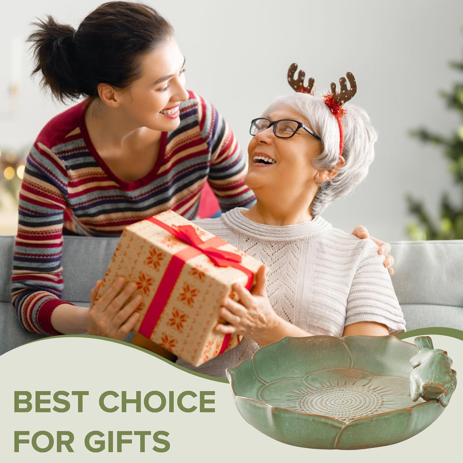 Light Green Ceramic Heavy-Duty Outdoor Garden Wild Bird Bath Bowl/Feeder (Bowl Only)