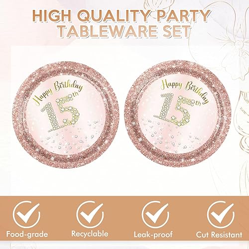 Miniatura 9 de Juego de 40 platos y servilletas de 40 cumpleaños para mujeres, juego de vajilla desechable para fiesta de 40 años de edad para decoración de 40º