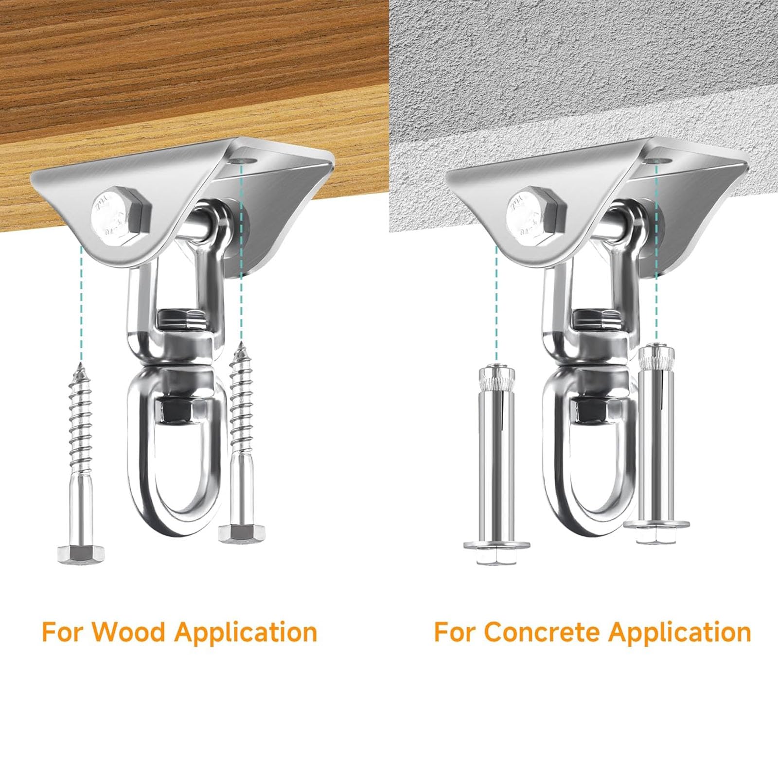 Colgador de Acero Inoxidable, Capacidad de 250kg, 360 para Columpio de Porche, Aparejo de Ejercicio con Pernos de Montaje, herrajes para Columpio