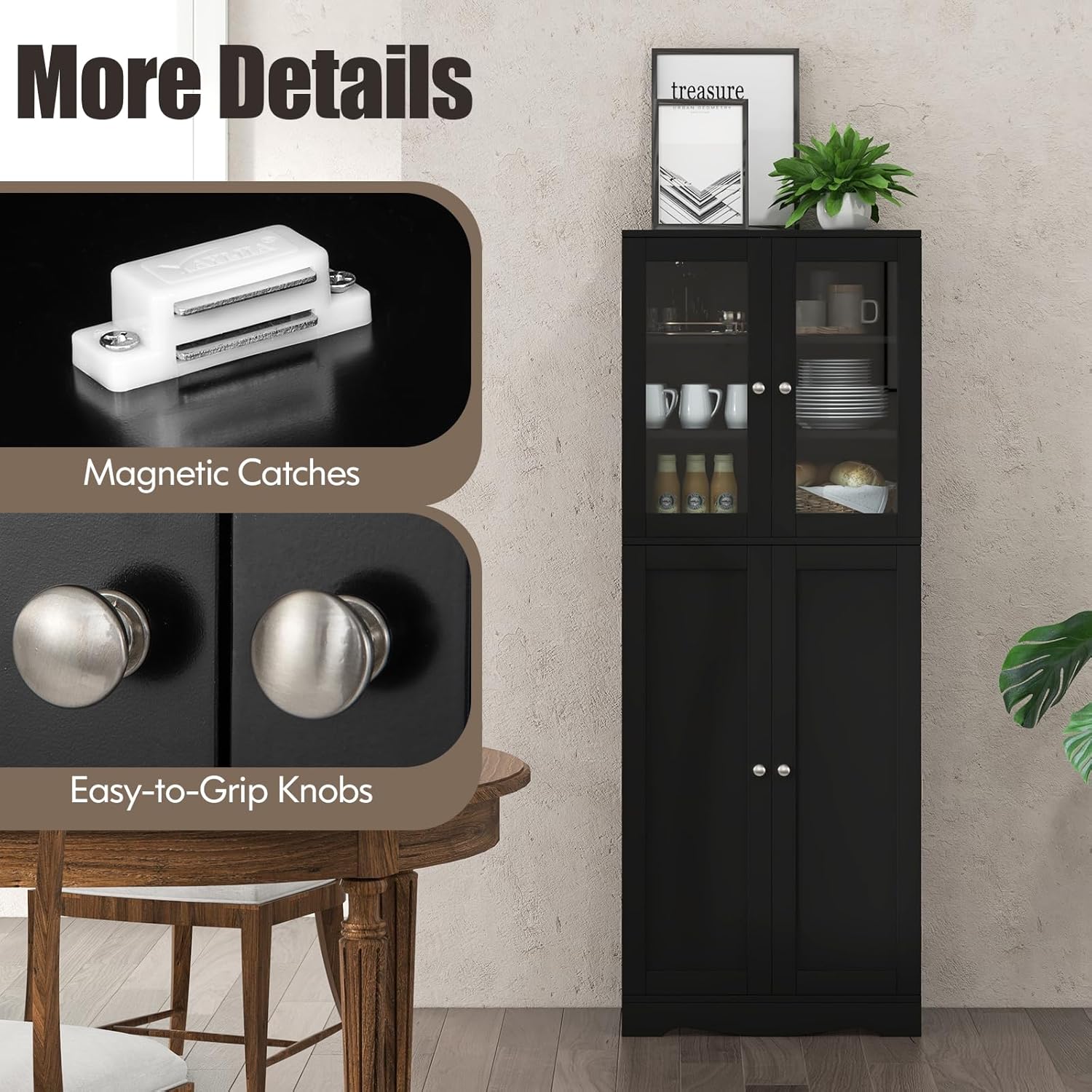 Close-up image highlighting the magnetic catches and easy-to-grip knobs on the cabinet doors.