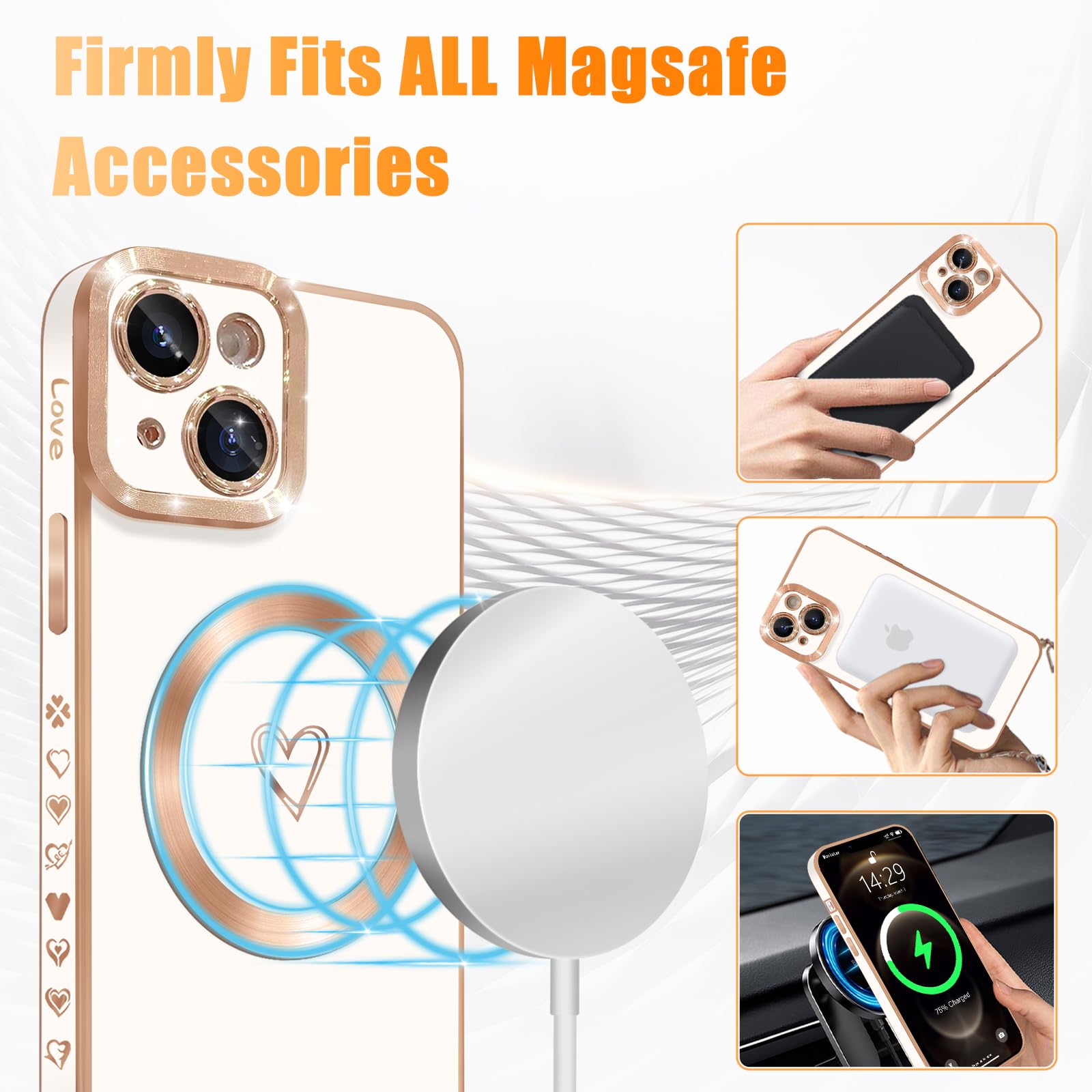LCHULLE Compatibile con iPhone 14 Plus Cover cuore d'amore Custodia con forma ondulata e riccia ragazze Protezione della fotocamera Cover protettiva galvanizzata Custodia per iPhone 14 Plus Rosa