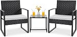 Flamaker 3 Pieces Patio Set Outdoor Wicker Furniture Sets Modern Rattan Chair Conversation Sets with Coffee Table for Yard and Bistro (Black)