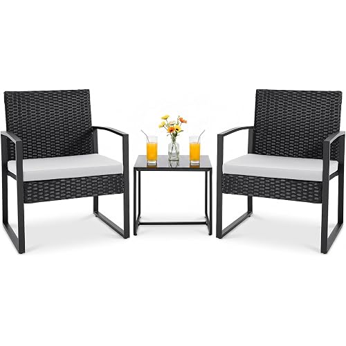 Flamaker 3 Pieces Patio Furniture Outdoor Wicker Modern Rattan Chair Conversation Sets with Coffee Table for Yard, Bistro(White)