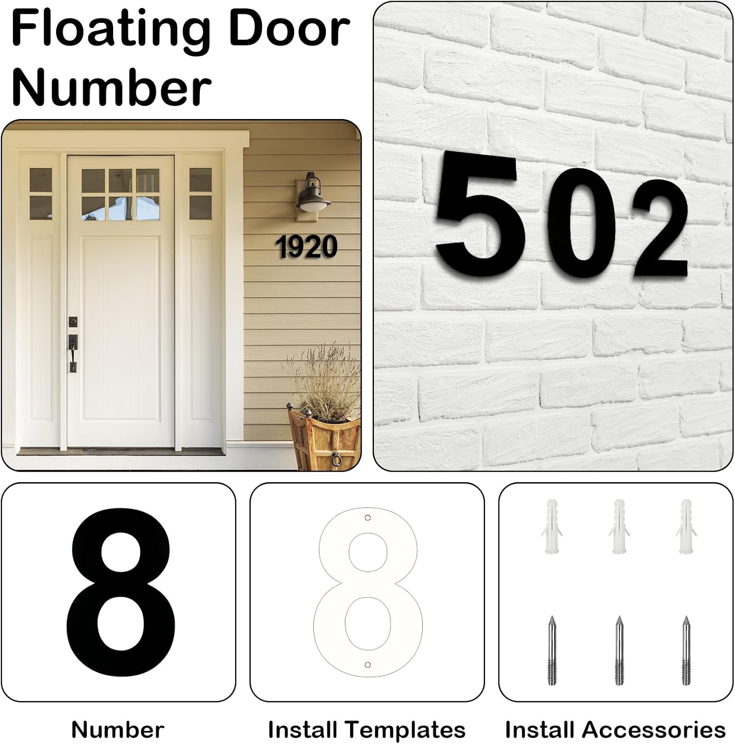 House Number Modern Outdoor Digit 8 Inch (20 cm), Large Black Metal House Numbers Customized House Numbers and Mailbox Number for House Apartment Hotel Door, Numbers 3