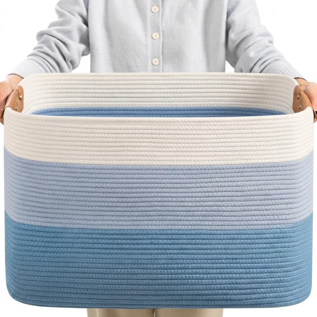 Danpinera 100L Extra Large Blanket Basket for Living Room, Gradient Blue