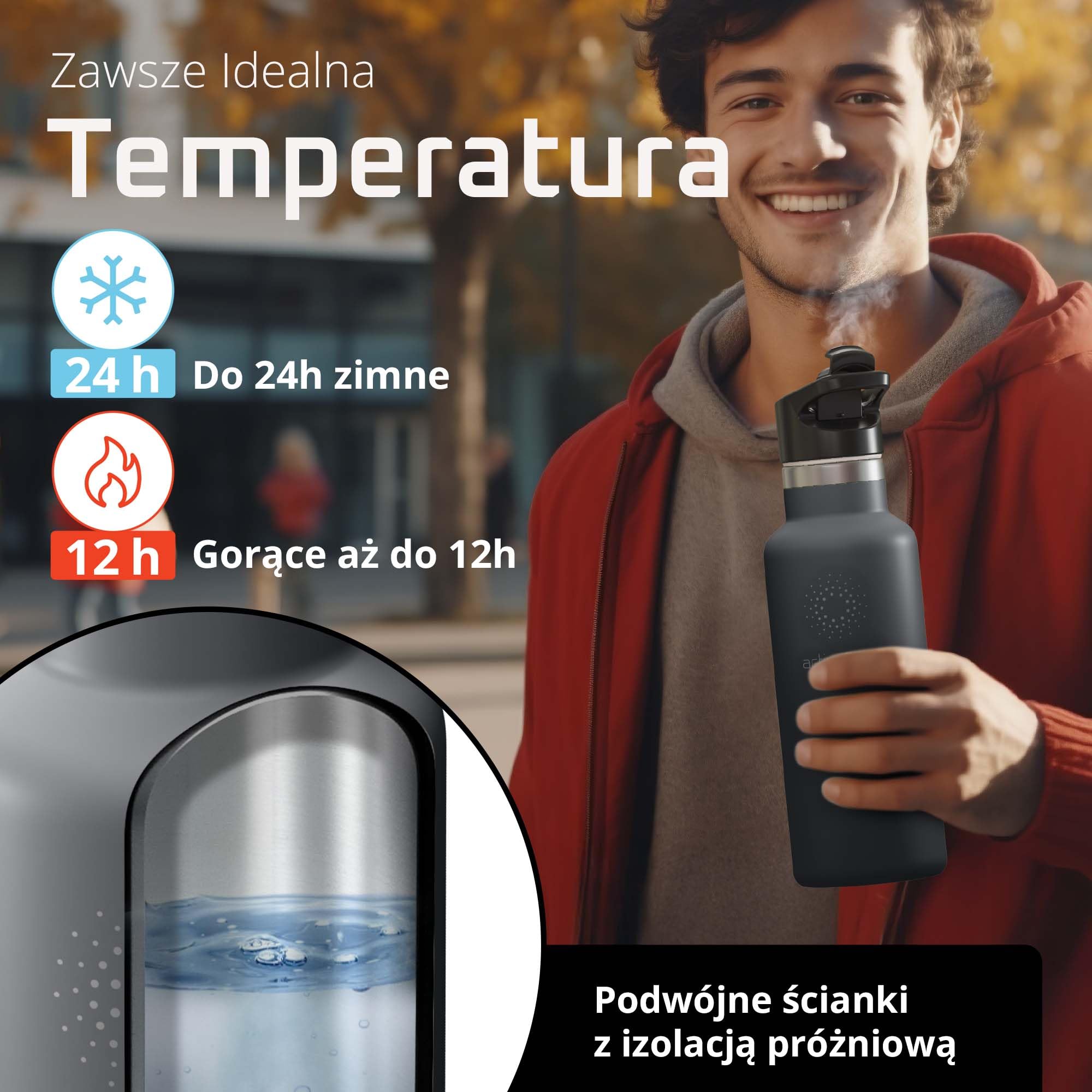 Butelka do picia ze stali nierdzewnej ACTIVE FLASK + słomka (3 pokrywki) wolna od BPA, szczelna, odpowiednia na dwutlenek węgla - butelka na wodę termos rowerowy izolowana izolowana butelka sportowa