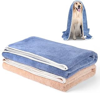 TAIYUNWEI Dog Towel, 2 PACK LARGE & SUPER Absorbent Microfibre Pet Towel, Microfiber Pet Bath Towel for Dogs Cats, Machine Washable & Dryable
