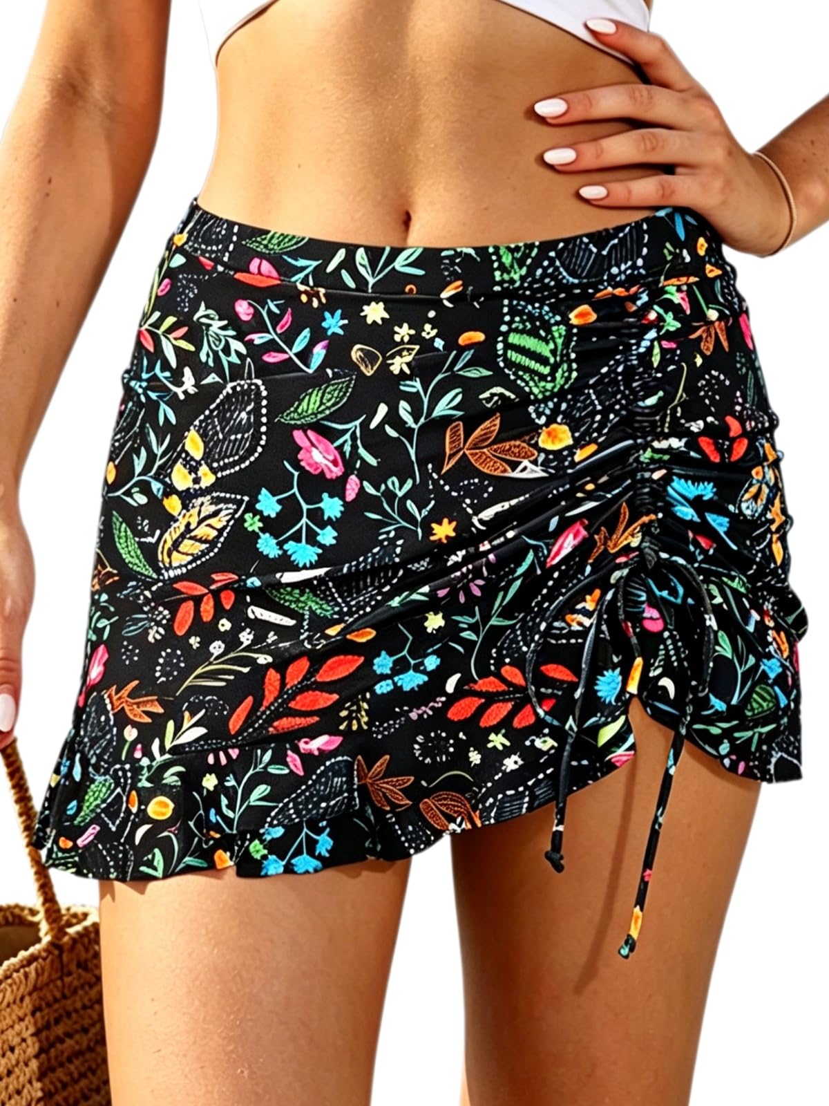 SHEKINI Traje de Baño para Mujer Elegante Ruched Bikini Falda Corta Incorporada Pantalones de Bikini Deportivo Verano Falda de Baño con Cordón de Playa — view 22
