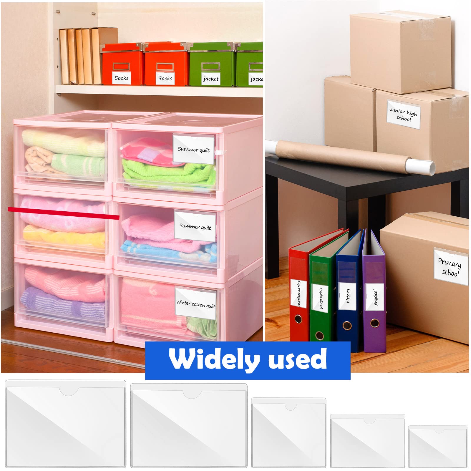 Prriudy 40 Pack Self-Adhesive Index Card Pockets Top Open Crystal Clear Plastic Card Holder For Organizing And Protecting Index Cards, Business Cards, Photo, Label And Planner, 3 Sizes - View #8