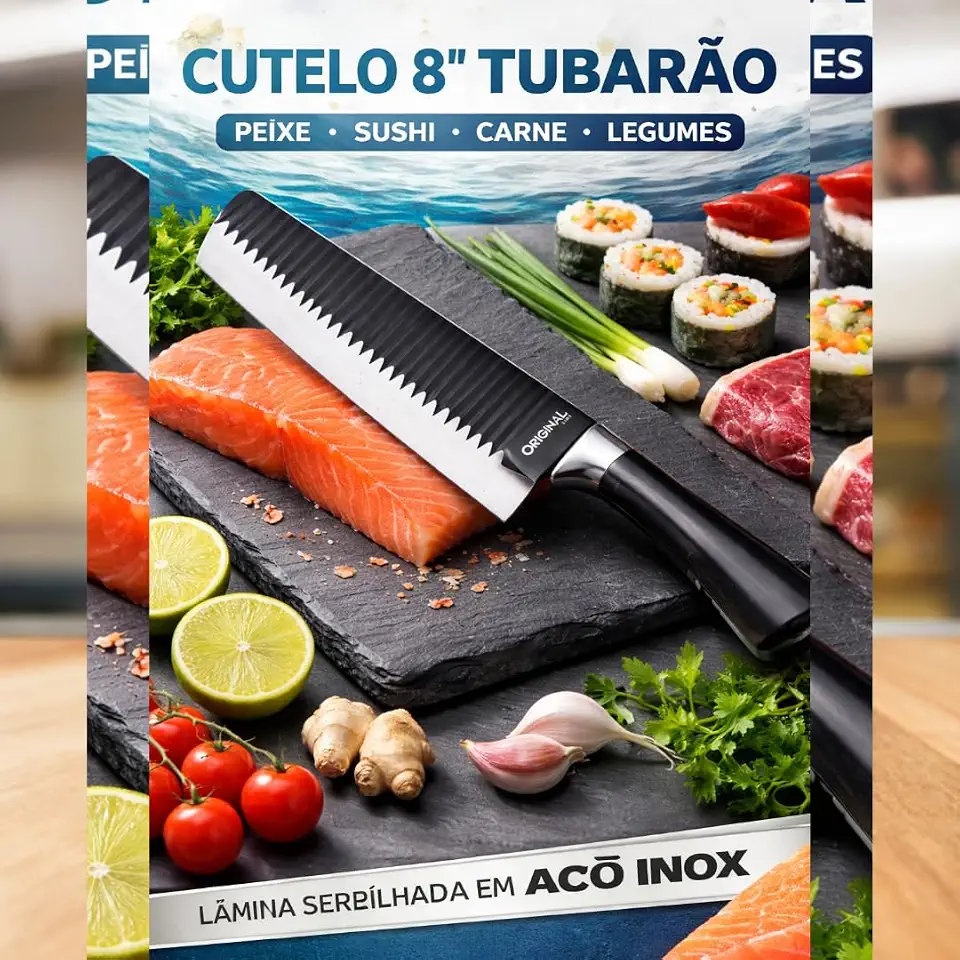 Cutelo 8" Tubarão Aço Inox Cortes de Peixe e Carnes - Original Line