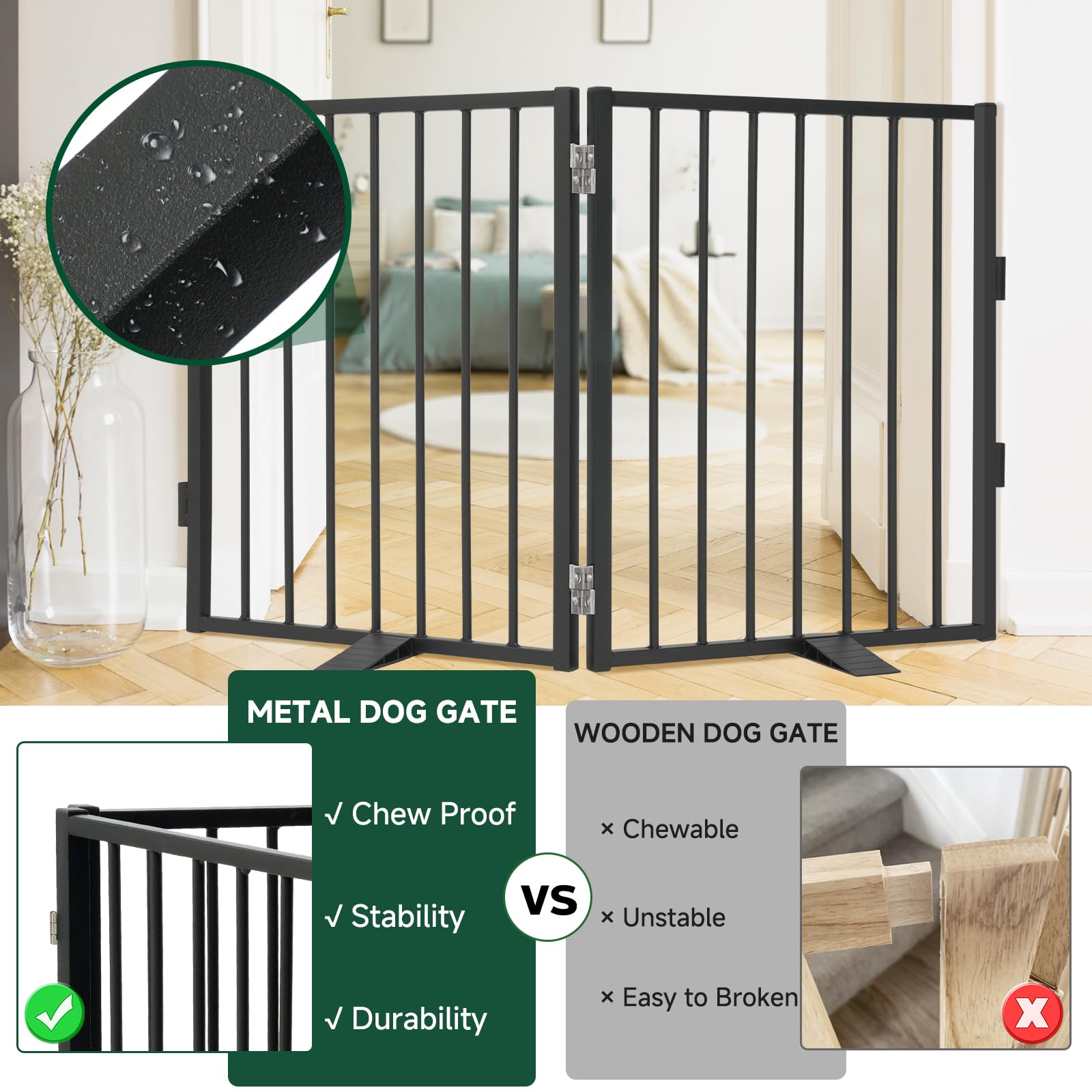 Snagle Paw Freistehendes Hundegitter aus Vollmetall, für den Innenbereich, mit Bodenschutzfüßen, 101,6 x 61 cm, faltbare Hundebarriere für Treppen, Flure und Türen (61 cm hoch, 2 Paneele, schwarz)