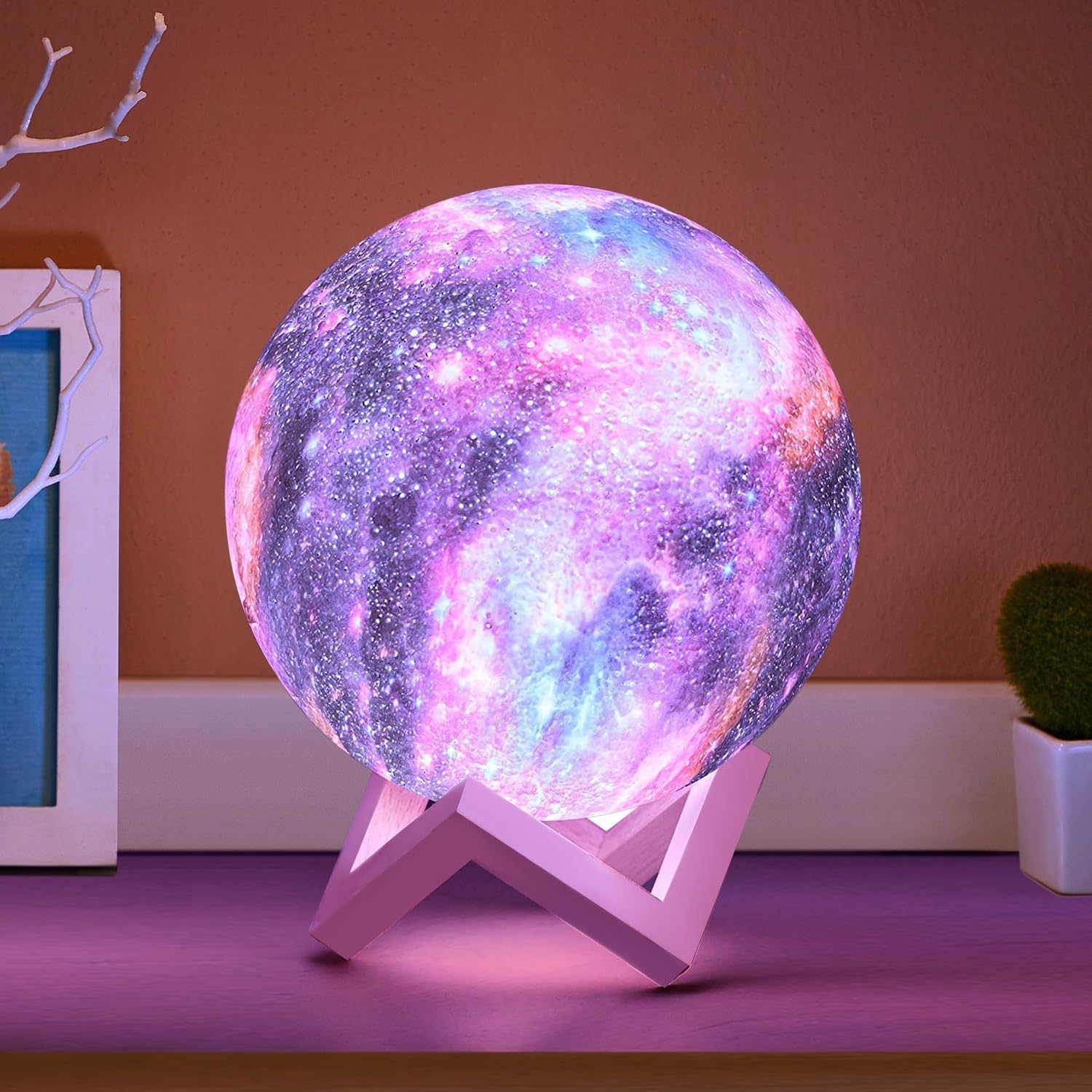 CPLA Galaxy Moon Lamp Upgrade 128 Colors, 3D Night Light Gifts for Girls Boys Kids Women Birthday, Remote and Touch Control, Diameter 5.9 inch