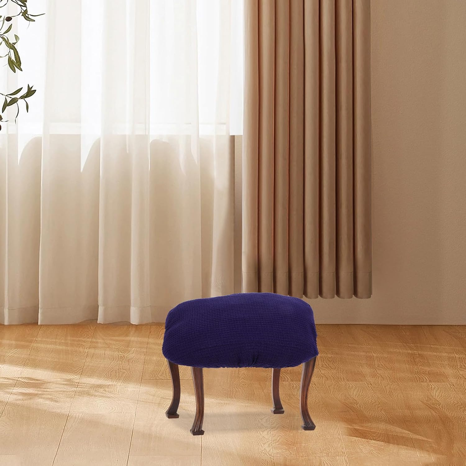 Stretchable Rectangular Footstool Cover, Washable Reusable Padded Stool Protector, Polyester Elastic Footrest Slipcover for Home Dining Bench, 36-41cm Length, 27-31cm Width,