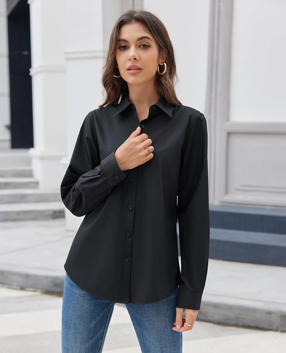 siliteelon Button Down Shirts for Women Dress Shirt Cotton Long Sleeve Collared Shirt Business Work Office Blouse Top - Image 4