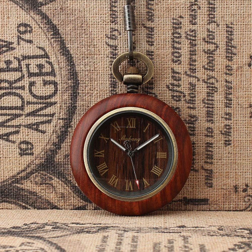 Regalos para Parejas, Reloj de Bolsillo Romano de Madera a la Moda, Reloj de Bolsillo clásico sin Cubierta, Regalo Decorativo para Padre, Reloj de Bolsillo