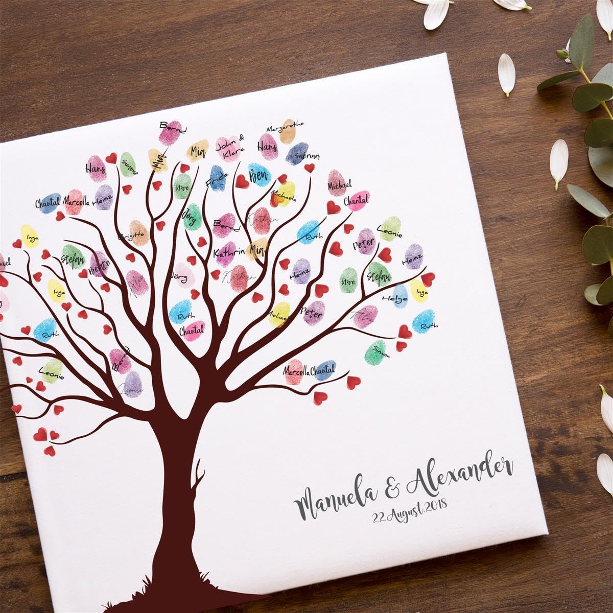 Tela impronta digitale guestbook matrimonio coppia regalo personalizzato sposa, decorazione di nozze, nomi con data. 50x50 cm di grandi dimensioni in legno barella regalo di nozze