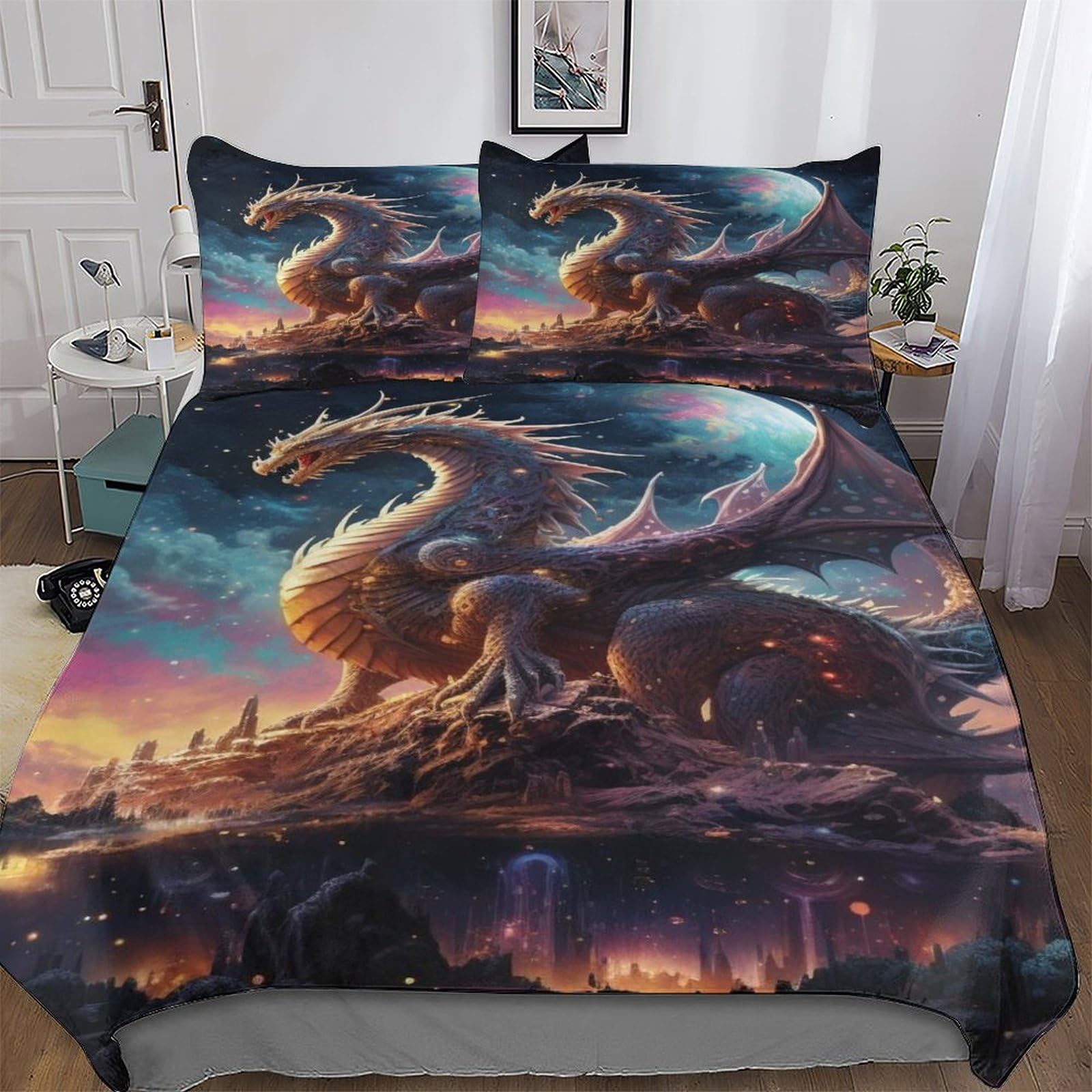 Housse de couette dragon pour lit ado double hypoallergénique