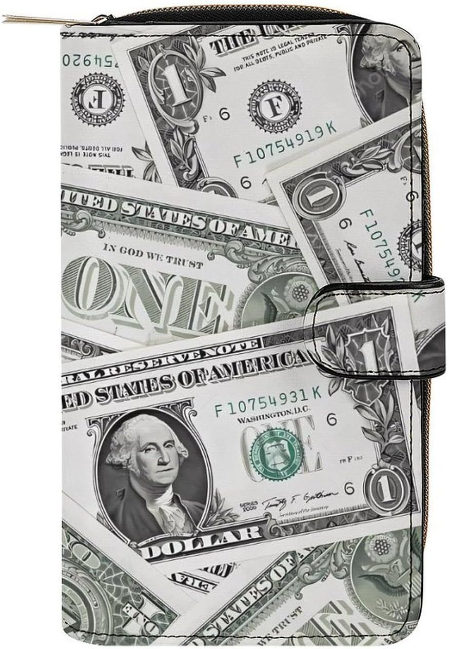 1 U.S. Dollar Funny Long Slim Bifold Wallet Card Holder Purse with Buckle for Men Women