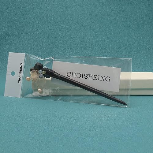 Miniatura 7 de CHOISBEING Palitos de pelo de madera, horquilla de perlas de mariposa para tenedor de cabello largo para moño, decoración de cabello de piedra de