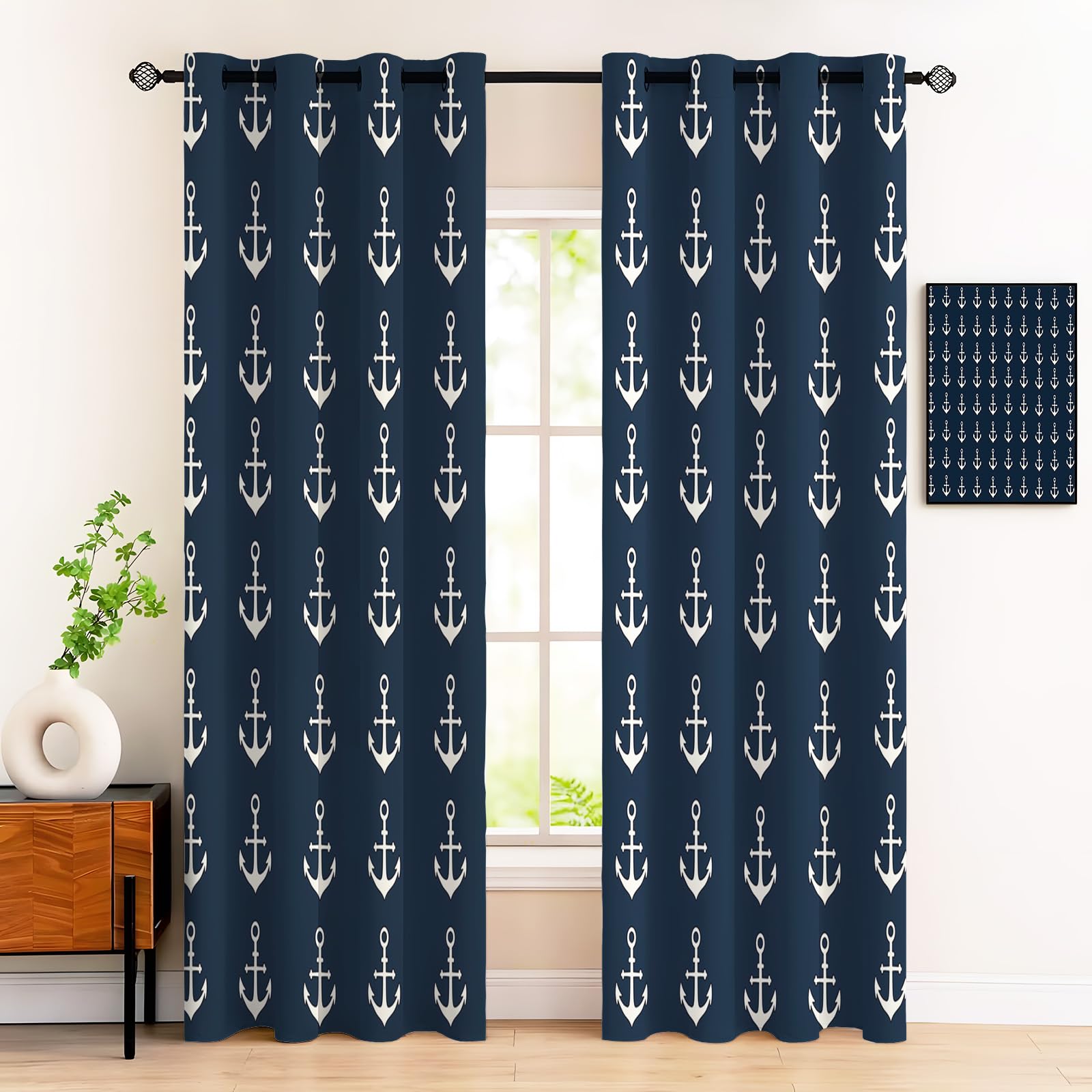 Rideau occultant thème océan bleu foncé 140x240 lot de 2 rideaux salon chambre