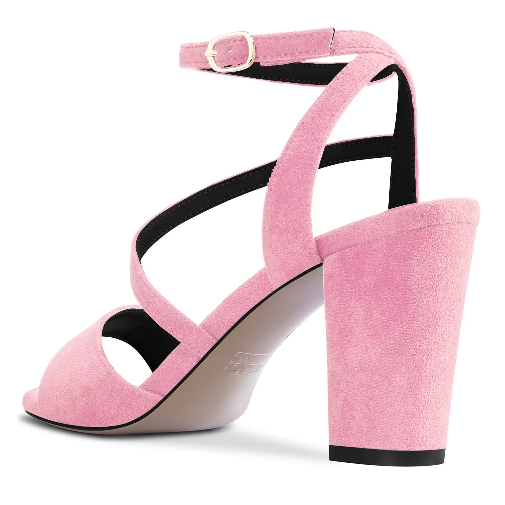 HDEUOLM Mujer Chunky Ancho Alto High Heel Abierta Punta Sandalias Correa Tobillo Casual Cute Zapatos