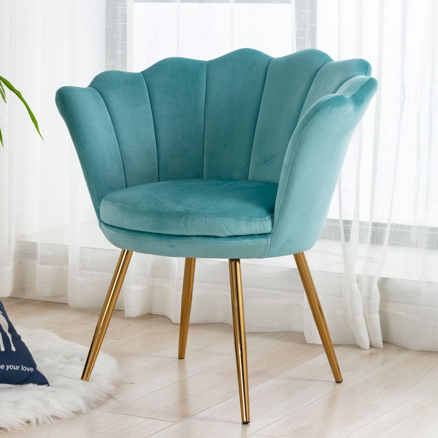 chairus Poltrona Imbottita Poltrona Camera da Letto in Velluto Poltroncina con Gambe in Metallo Placcato Oro Sedia da Salotto Sedie Imbottite per Camera da Letto/Soggiorno, Verde Chiaro