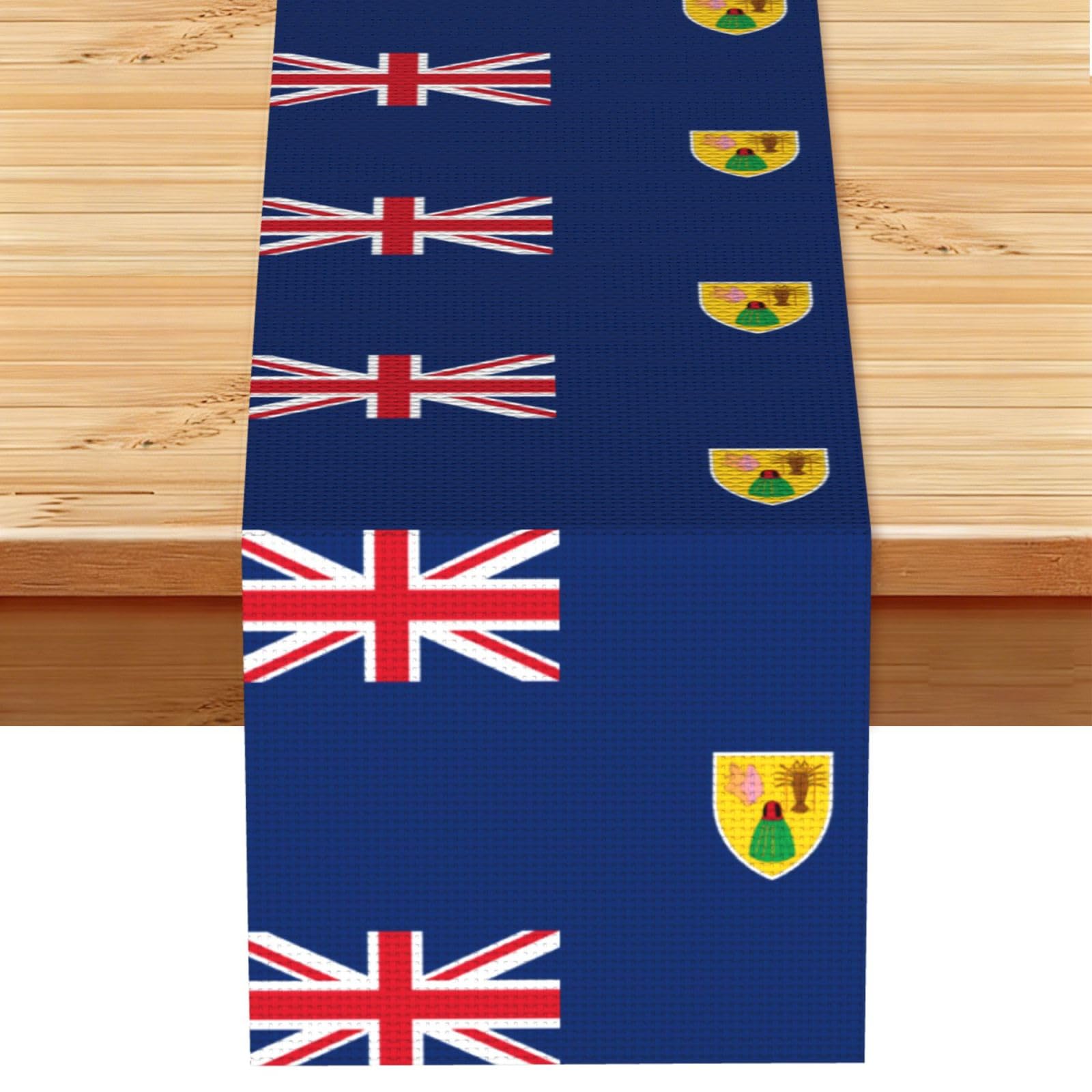 Flag of the Turks and Caicos Islands Linen Look Table Runner 13x72-Wrinkle Resistant Farmhouse Style for Dining Table Decor